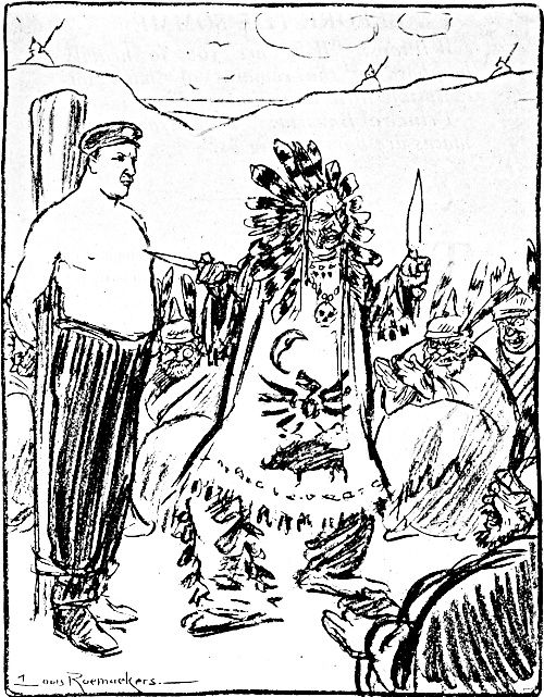 The Kaiser as an Indian chief WI a sailor tied to a post