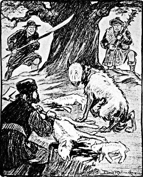 The Kaiser as a wolf with Serbia, Belgium and Luxenburg as slaughtered sheep