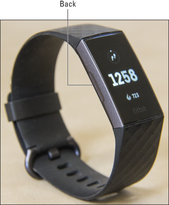 Photograph depicting the single button of the Fitbit Charge 3 tracker.