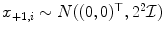 
$$x_{+1,i} \sim N((0,0)^{\top },2^{2}\mathcal{I})$$
