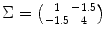 
$$\Sigma = \left ({ 1 \atop -1.5} { -1.5 \atop 4} \right )$$
