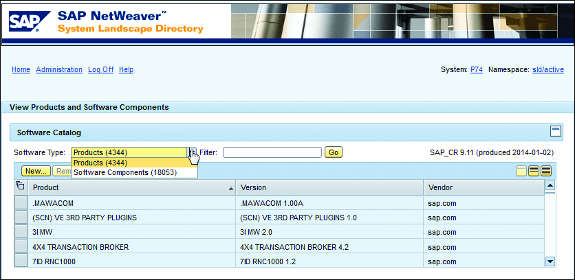 System Landscape Directory: Products and Software Components