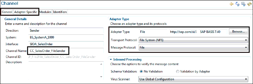 Configuring Settings for the Sender Channel