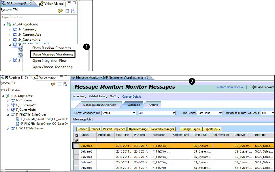 Opening Message Monitoring from the SAP PI Runtime Perspective