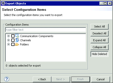 Options in the Export Assistant