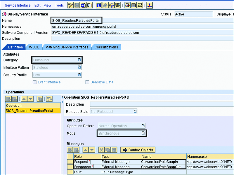 Outbound Service Interface Properties