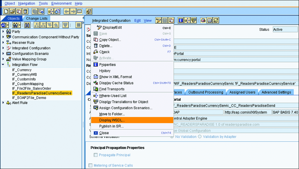 Displaying the iFlow WSDL