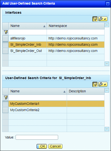 User-Defined Message Search Select Predefined Filter