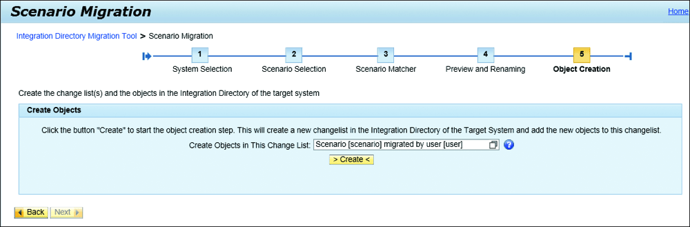 Screen Enabling the Creation of a Change List in the Target System to Include the ICO-Related Objects