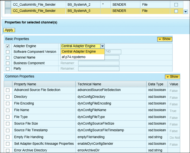 Example of the Channel Selection Step When Changing Adapter Properties