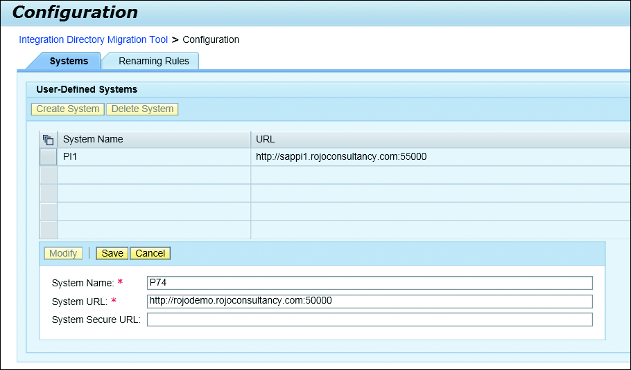 Maintaining Integration Directory Systems in the Migration Tool