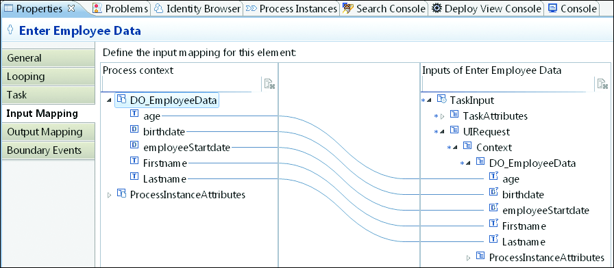 Example of Input Mapping of a Human Activity Used to Populate the Data to be Displayed in a Task