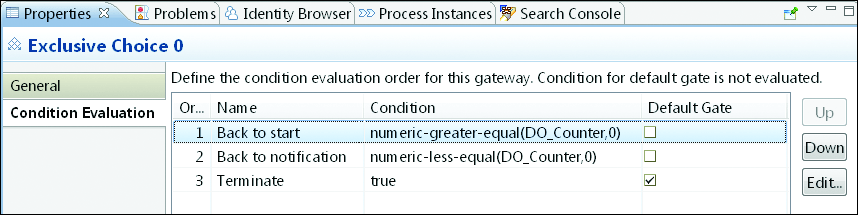 Exclusive Gateway Sample Configuration with Three Gates