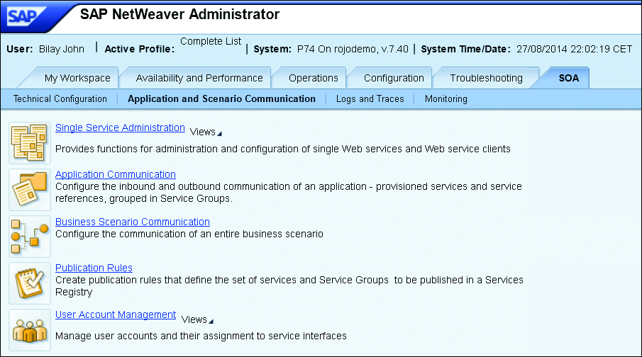 Application and Scenario Communication in the SOA Tab of SAP NetWeaver Administrator