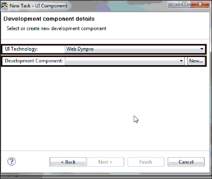 Selecting the Web Dynpro UI Technology with a New Development Component
