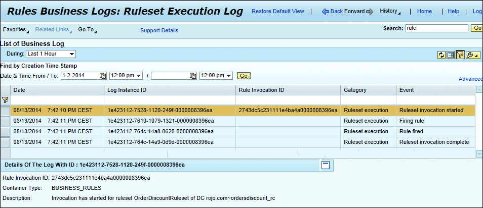 Business Rules Execution Logs Results in SAP NetWeaver Administrator