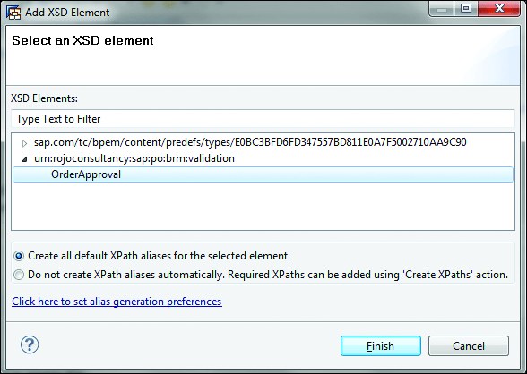 Aliases Wizard: Selecting the XSD Element
