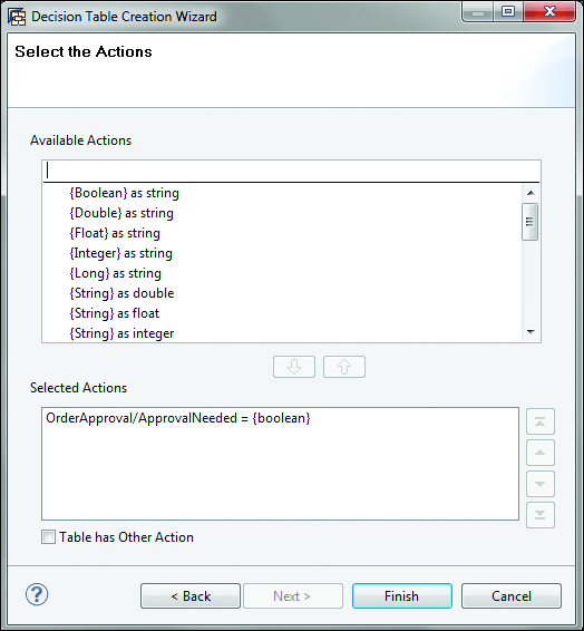 Select Actions for Decision Table