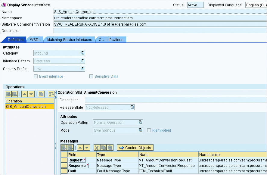 Inbound Service Interface Used for the Java Server Proxy Generation