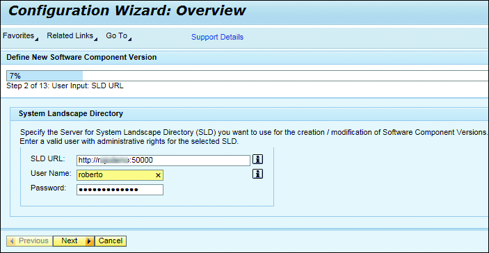 Configuration Wizard: SLD Configuration