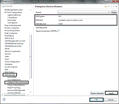 Connection Settings for the ES Repository