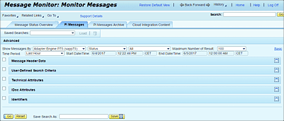 User-Defined Message Search Advanced Options View