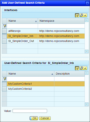 User-Defined Message Search Select Predefined Filter