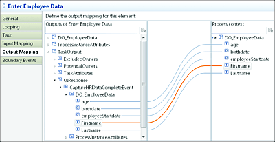 Sample Outbound Mapping of a Human Activity to Populate the Process Context with Data Filled by the Process Owner