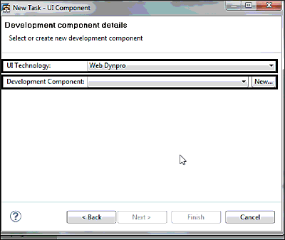 Selecting the Web Dynpro UI Technology with a New Development Component