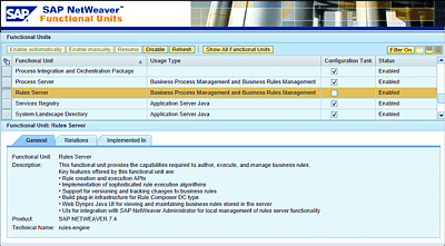 Rules Engine in the SAP NetWeaver Administrator Functional Units Screen