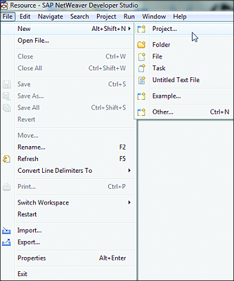 Creating a New Project in SAP NetWeaver Developer Studio
