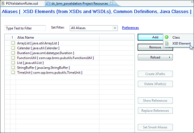 Aliases Wizard: Creating a New Alias from the XSD Element