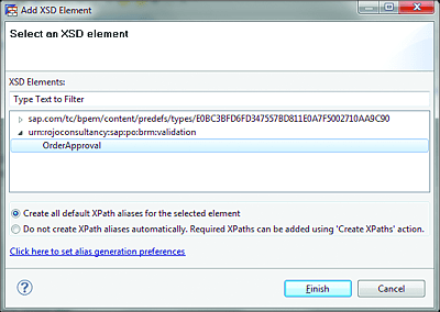 Aliases Wizard: Selecting the XSD Element