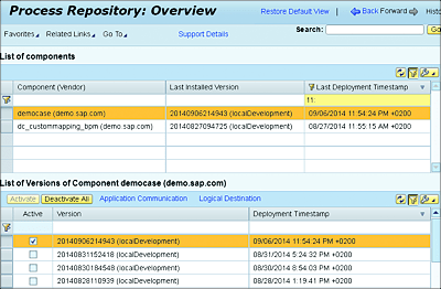 Process Repository Overview with List of Components