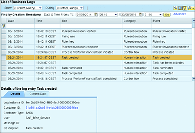 SAP BPM Process Business Lifecycle Logs