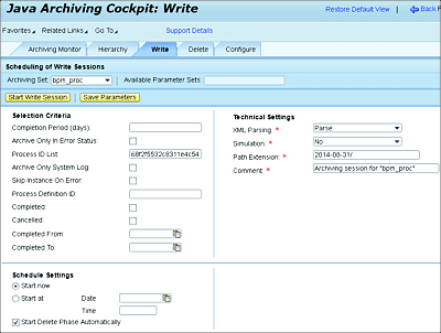 Java Archiving Cockpit Prefilled with the SAP BPM Process Instance ID