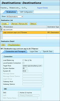 CTS Server Destination Settings