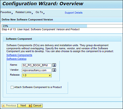 Configuration Wizard: Define Software Component Version