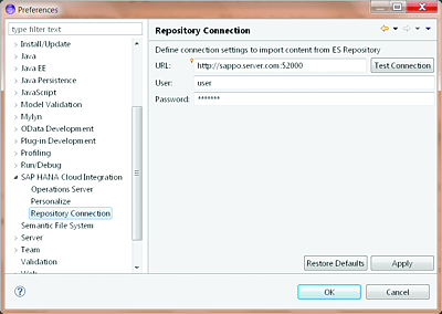 Configuring Details of the Repository Connection to Point to SAP PO’s ES Repository