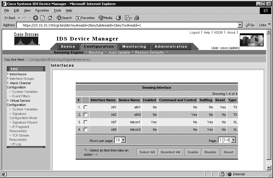 IDS module onboard configuration