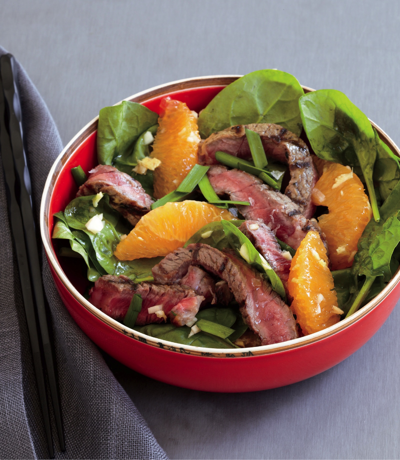 beef, orange, and spinach salad