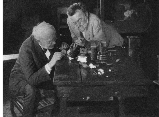 EDISON AND STEINMETZ CONFER IN THE GENERAL ELECTRIC LABORATORY, SCHENECTADY