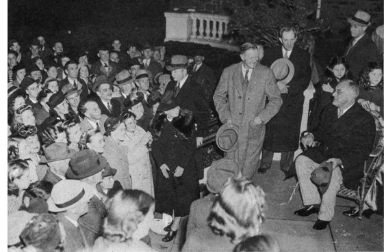 FRANKLIN ROOSEVELT RECEIVES HIS NEIGHBORS’ CONGRATULATIONS ON ELECTION NIGHT