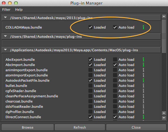 Enabling OpenCOLLADA export in the Autodesk Maya 2013 Plug-in Manager