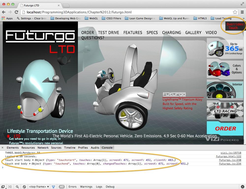 Debugging touch events for the Futurgo in desktop Chrome