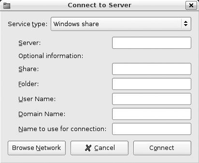 Sample "Windows share" dialog without any fields filled in