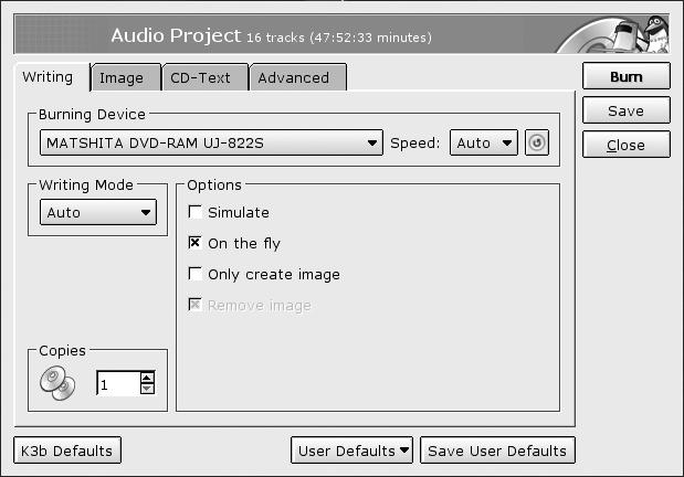 K3b Burn dialog