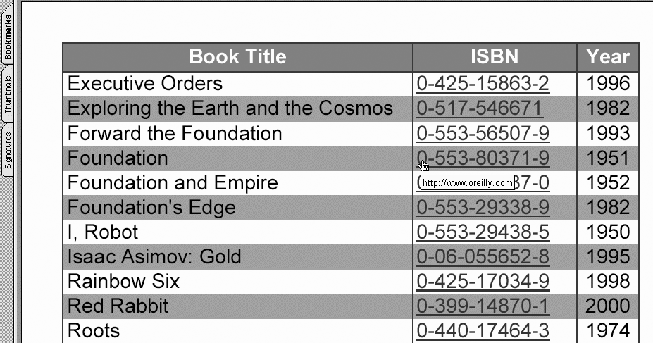 FPDF-generated table based on database information with active URL links