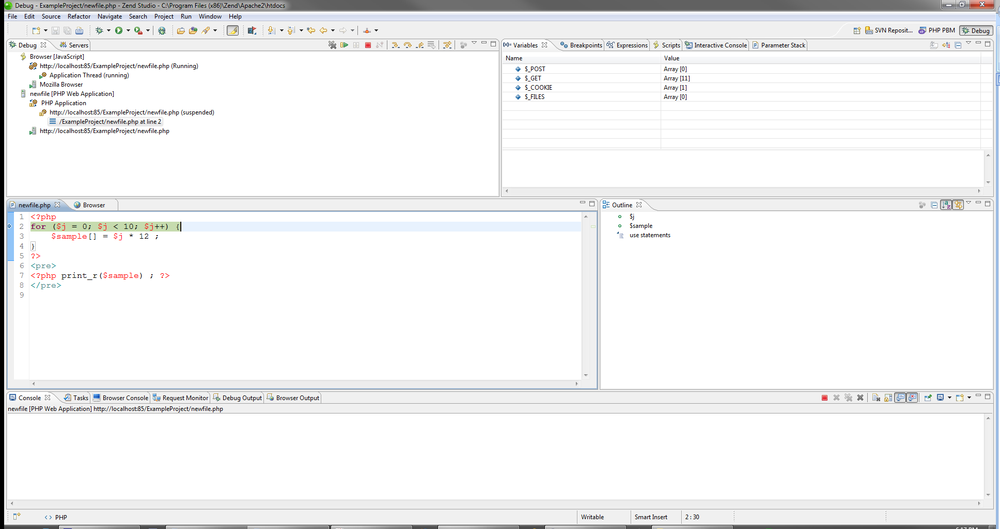 The default Debug Perspective in Zend Studio