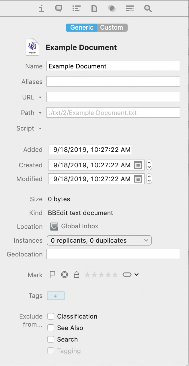 Figure 56: Add or edit metadata in the Info inspector.